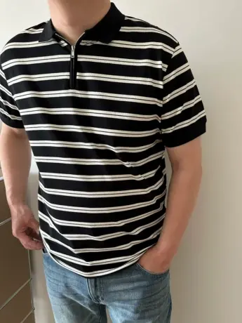 DAEVU夏季大码男装条纹半拉链潮胖加肥加大男士短袖翻领t恤polo衫商品大图