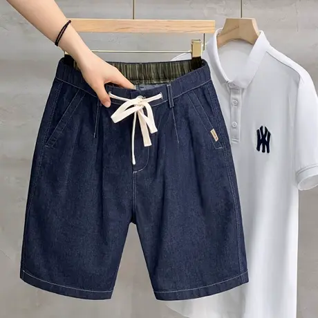 夏季薄款五分牛仔短裤子男士潮牌日系复古宽松直筒休闲五分中裤男商品大图