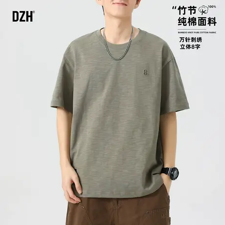青少年卡其色刺绣运动短袖t恤男款2025新款运动透气上衣宽松半袖商品大图