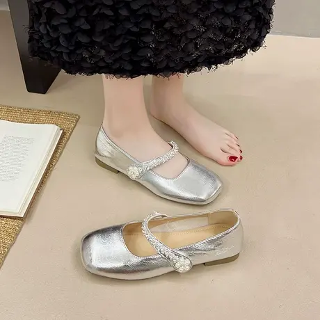 法式绝美玛丽珍鞋女2025夏季新款银色百搭气质小皮鞋通勤高级单鞋图片