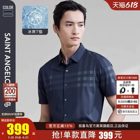 报喜鸟2024新款夏装男士清凉透气条纹短袖T恤商务休闲宽松POLO衫图片