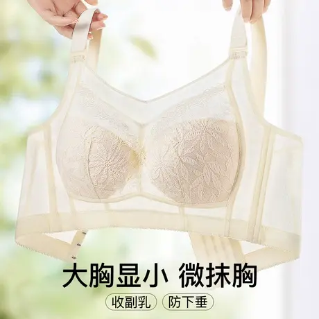 梦芭蒂全罩杯大胸显小内衣女薄款大码文胸蕾丝抹胸防走光胸罩新款商品大图