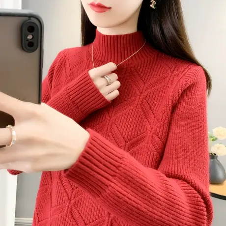 半高领毛衣女2023秋冬新款套头爆款洋气加厚针织打底衫内搭上衣潮商品大图