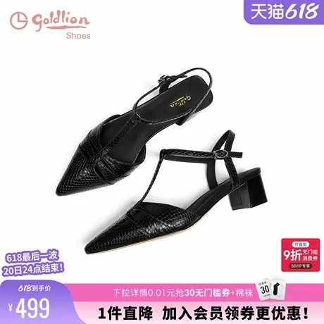 金利来女鞋2025夏季新款时尚百搭粗跟尖头凉鞋女浅口高跟单鞋女图片
