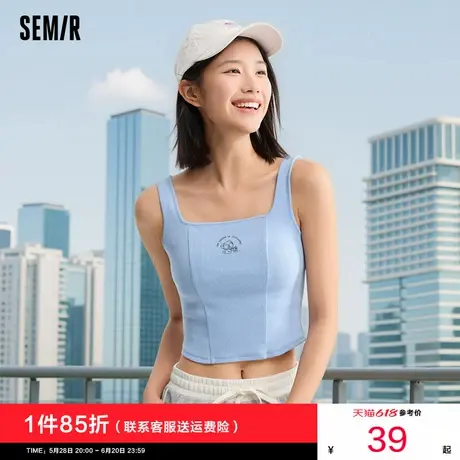 森马罗小黑背心女短款方领美式可爱2024夏季新款紧身鱼骨上衣辣妹商品大图