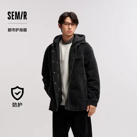[商场同款]森马棉服男牛仔外套2024冬季新款两件套薄防水oversize图片