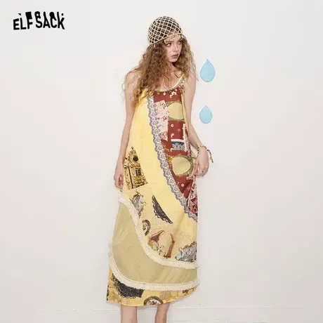 妖精的口袋原创满印吊带连衣裙女2025年夏季新款波嬉风度假长裙子商品大图
