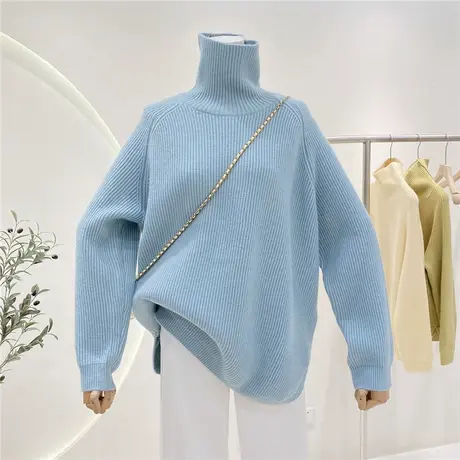 高级感宽松高领毛衣女秋冬2022新款温柔风中长款内搭针织衫上衣图片
