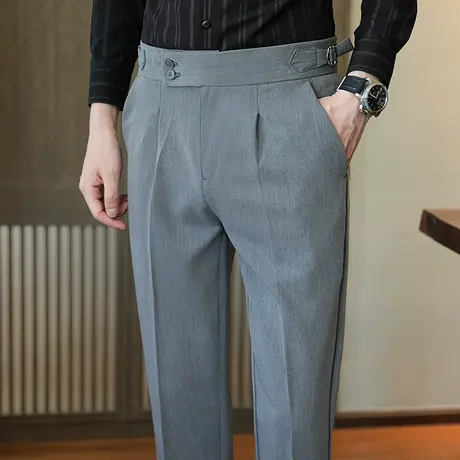 灰色西裤男士九分修身商务正装休闲裤子小脚春夏高级垂坠感西装裤商品大图