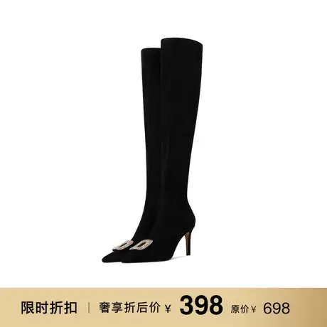 熙漫2023秋冬新款水钻弹力过膝长靴时尚法式尖头细跟百搭瘦瘦靴女图片