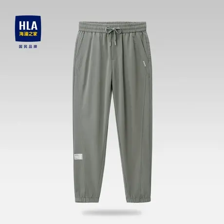 HLA/海澜之家仿铜氨休闲裤2023春夏新款抽绳系带束脚纯色长裤男商品大图