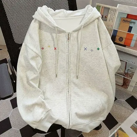 美式连帽卫衣女2025秋季新款拉链加绒宽松设计感情侣开衫外套ins商品大图