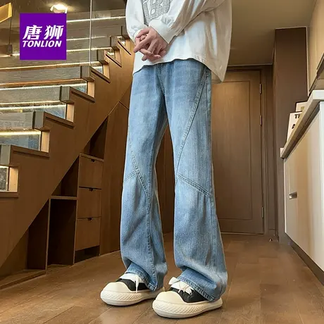 唐狮复古牛仔裤男款秋2025新款高街中腰直筒微喇潮牌痞帅裤子AX图片