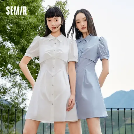 森马连衣裙女泡泡袖甜美温柔夏气质纯色宽松衬衫裙少女感新款2XY商品大图