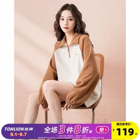 唐狮2025春秋季新款polo领插肩袖休闲卫衣女韩系设计感半高领卫衣图片