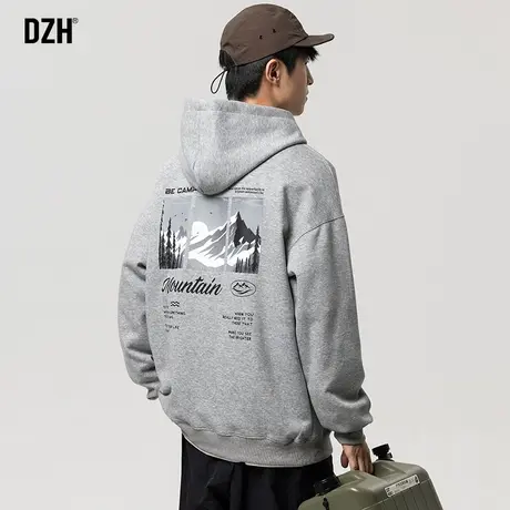 男士美式oversize灰色卫衣男连帽秋季外套休闲男装上衣情侣装帽衫商品大图