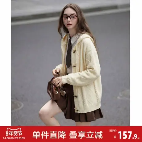 唐狮2026秋冬季毛衣外套女超好看仿牛角扣复古宽松针织开衫外套商品大图