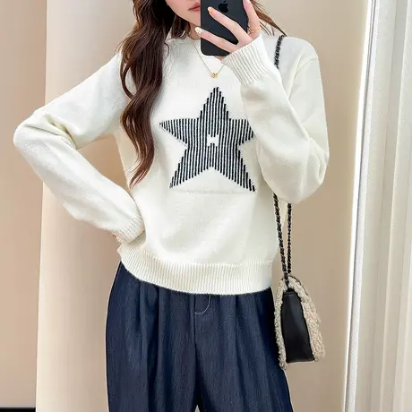 唐狮秋冬毛衣女简约风百搭图案圆领套头春秋可外穿女装上衣潮tuTA商品大图