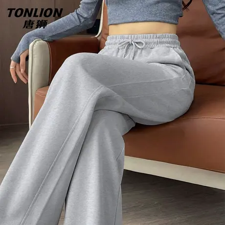 唐狮官方灰色休闲裤子女2026新款春秋款女款直筒宽松运动阔腿裤VB商品大图
