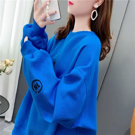 圆领刺绣字母卫衣女秋季2023年新款宽松慵懒风时尚洋气长袖上衣潮商品大图