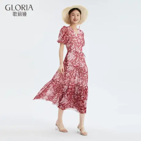 Gloria/歌莉娅2022年夏季新品荷叶边棉连衣裙zjj_20220315001商品大图