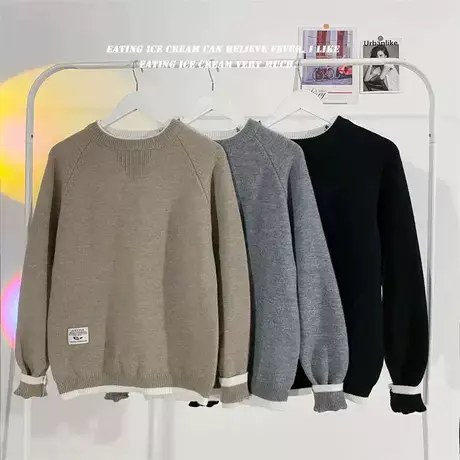 假两件毛衣男装2023新款秋冬季外套头打底线衣服拼接长袖针织衫潮商品大图