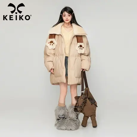 KEIKO  [赠熊爪围巾] 毛绒领廓形棉服外套2023冬季可爱保暖面包服商品大图