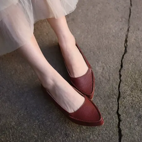 Artmu阿木原创文艺尖头浅口单鞋女真皮平底奶奶鞋2023春季新款商品大图