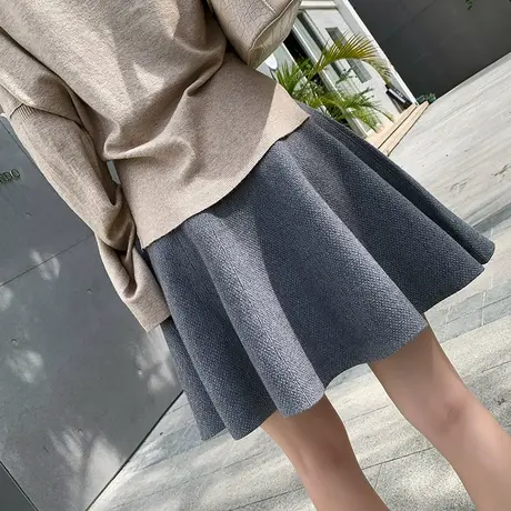 针织半身裙女装设计感新款高腰a字裙韩版大摆伞短裙蓬蓬毛线裙子图片