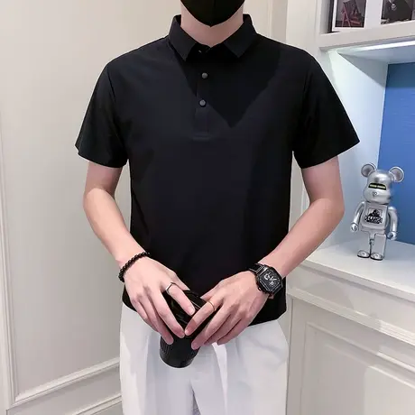 2023夏季男士t恤polo衫短袖翻领半袖潮流高级感纯色体恤潮男穿搭商品大图