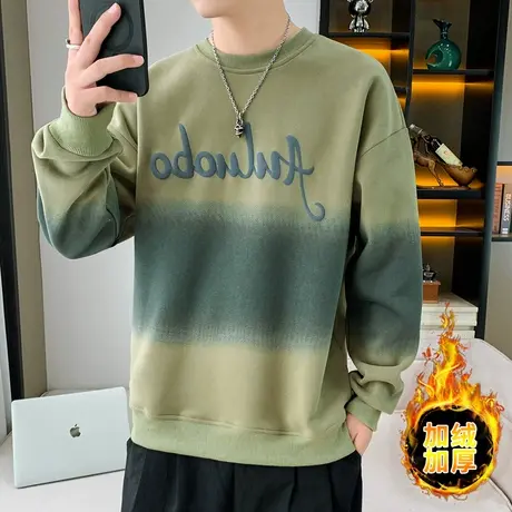 秋冬季加绒加厚卫衣男潮流圆领秋衣体恤打底衫男生休闲长袖T恤帅商品大图