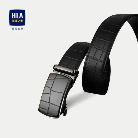 HLA/海澜之家自动扣皮带2023新款压花花纹头层牛皮商务绅士腰带男商品大图