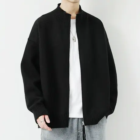 立领针织开衫外套男春秋季潮牌宽松休闲夹克男高级感帅气线衣褂子商品大图