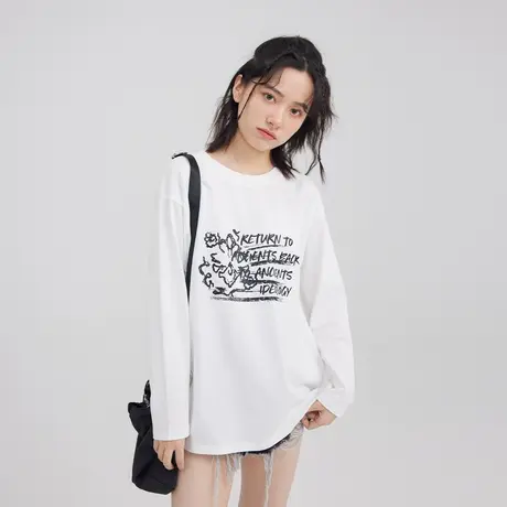 早秋别致chic上衣甜辣2022新款港风白色oversize露背长袖t恤女商品大图