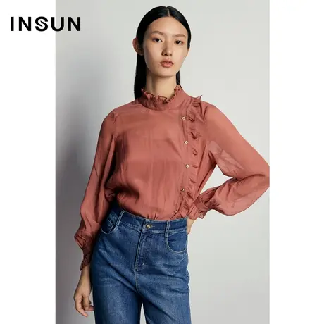 INSUN恩裳线上专选秋季木耳边立领套头衬衫商品大图