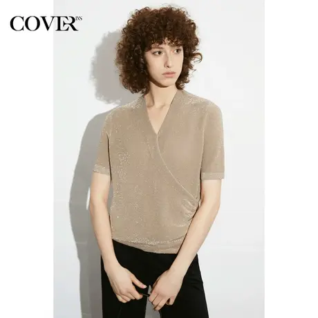 COVER夏季细闪交叉褶皱抗皱上衣商品大图