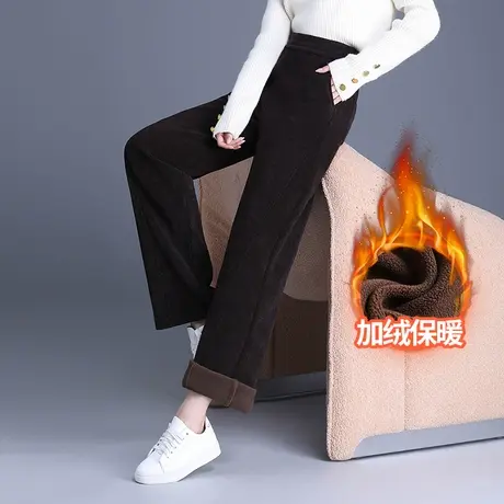 加绒厚款裤子阔腿裤女秋冬2023新款松紧高腰宽松显瘦休闲直筒长裤商品大图