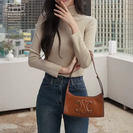 百洛安无缝一体成型高领毛衣女装弹力百搭舒适长袖打底套头针织衫图片