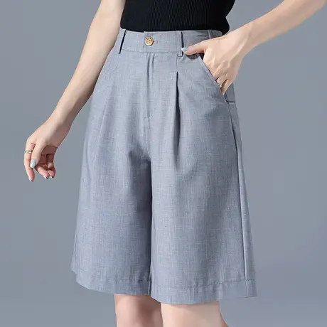灰色休闲短裤女夏薄款2024新款冰丝五分裤女夏季a字阔腿中裤5分裤商品大图