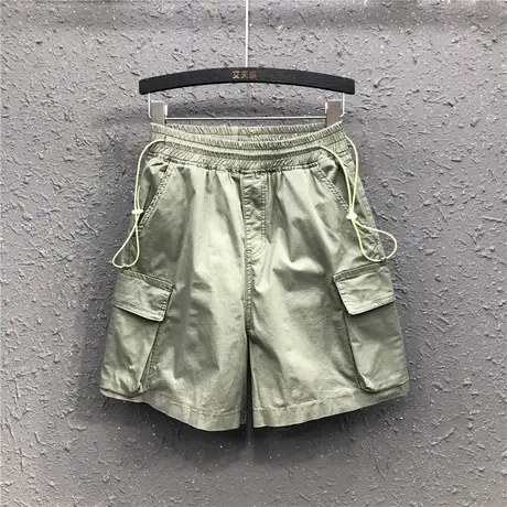 休闲松紧腰个性工装裤短裤女春夏新款欧货高腰宽松显瘦直筒裤热裤商品大图