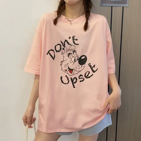 欧美复古纯棉短袖t恤女2021宽松韩版ins设计感小众chic港味上衣服商品大图
