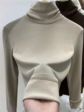 基础款加绒高领打底衫女秋冬2023新款磨毛内搭时髦加厚保暖上衣潮图片