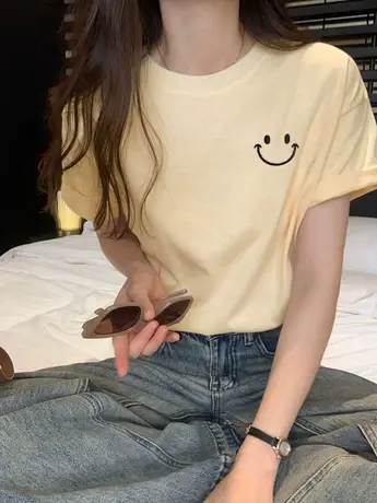 欧货仿棉短袖t恤女2023新款夏季小众设计感港味chic潮牌正肩上衣商品大图