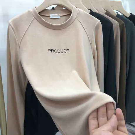 双面德绒打底衫女内搭秋冬磨毛百搭长袖加绒加厚韩版洋气保暖上衣商品大图