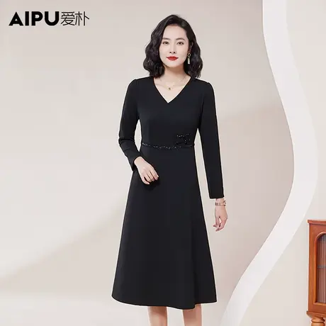 爱朴连衣裙长袖假两件大码女装2023秋冬新款胖mm时髦气质礼服裙女图片