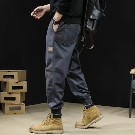灯芯绒拼接休闲裤男2024新款潮牌束脚宽松大码春季弹力工装裤子男商品大图