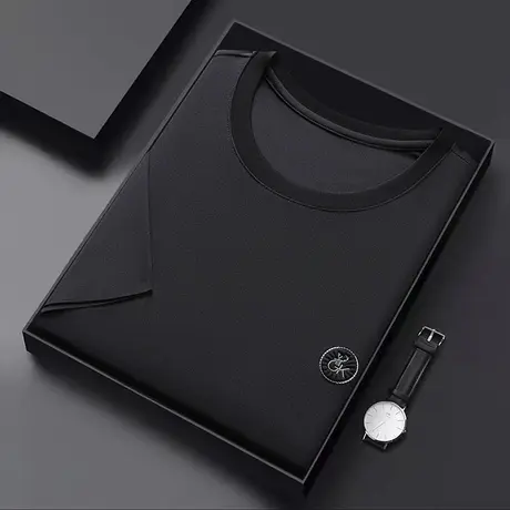 男士短袖t恤圆领冰丝薄款夏季新款时尚圆领半袖中年爸爸装潮流T商品大图