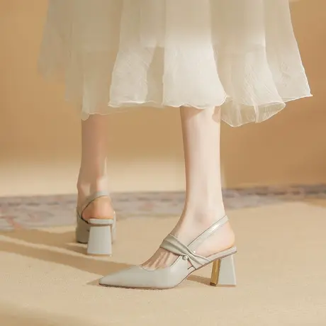 2024年新款包头凉鞋夏季后空粗跟高跟鞋女仙女风气质名媛鞋配裙子商品大图