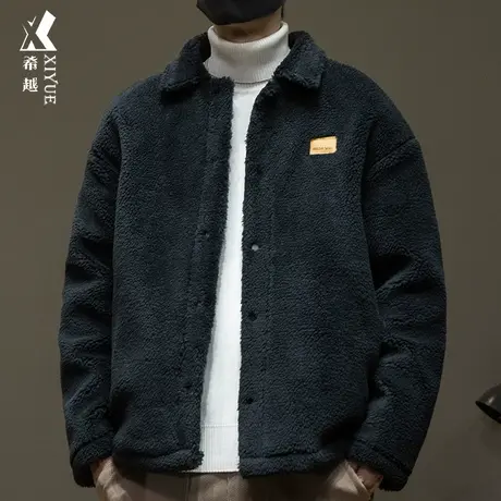 希越加厚羊羔绒保暖棉衣男士冬季新款宽松大码外套潮牌翻领棉服男商品大图