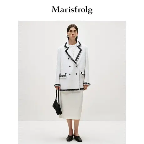【商场同款】玛丝菲尔2024年春新款白色休闲小香风西装外套女图片